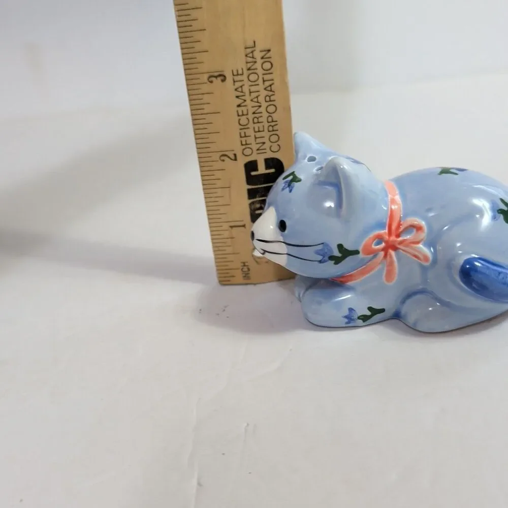 Vtg Otagiri Ceramic Blue Cat Salt & Pepper Shaker & Creamer Set 1980's